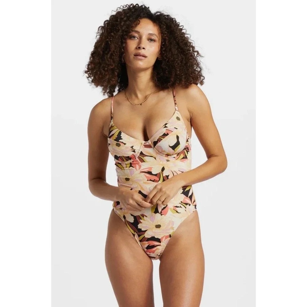 Billabong Women's XL / 14 Swimsuit High Rise Floral Underwire One Piece‎ NEW